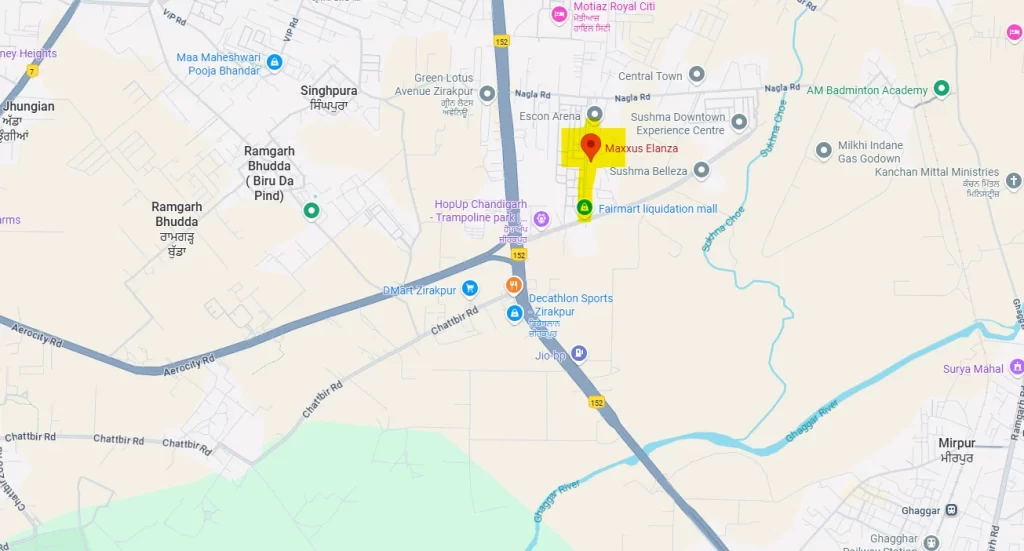 Maxxus Elanza Flats in Zirakpur Location Map